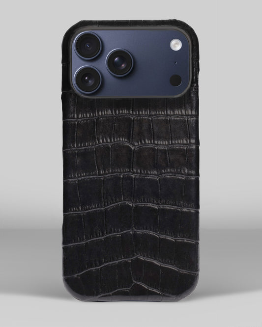 Чорний обтягнутий чохол з оновленого тиснення під крокодила для iPhone 17 Pro Max