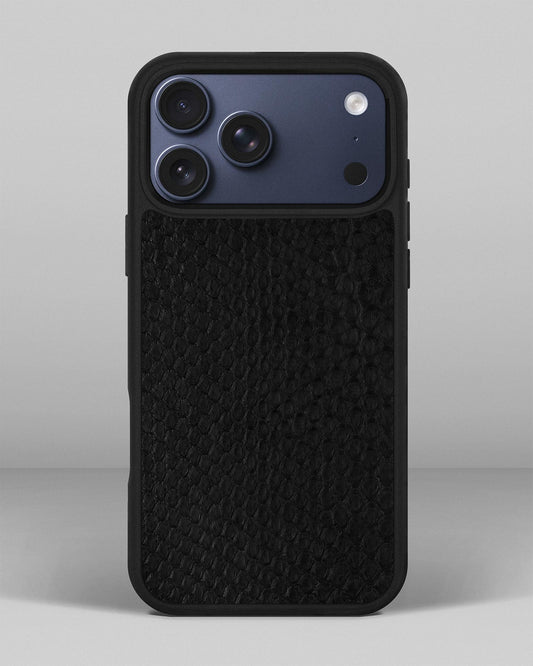 Black python leather case with small scales for iPhone 17 Pro Max