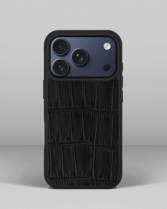 Black crocodile leather case for iPhone 17 Pro