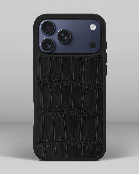 Black crocodile leather case for iPhone 17 Pro Max