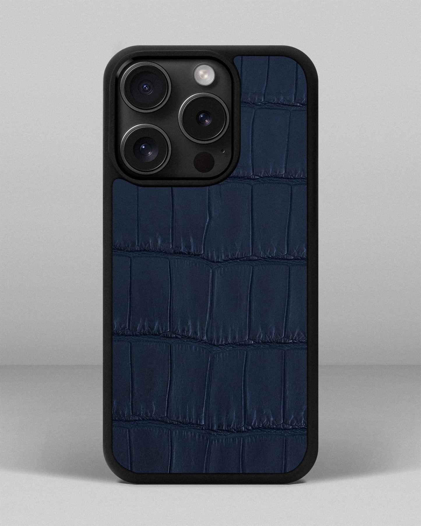 Чохол із темно-синьої шкіри крокодила для iPhone 15 Pro Max