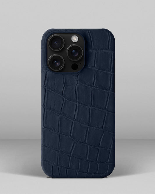 Темно-синій чохол обтягнутий шкірою крокодила для iPhone 16 Pro