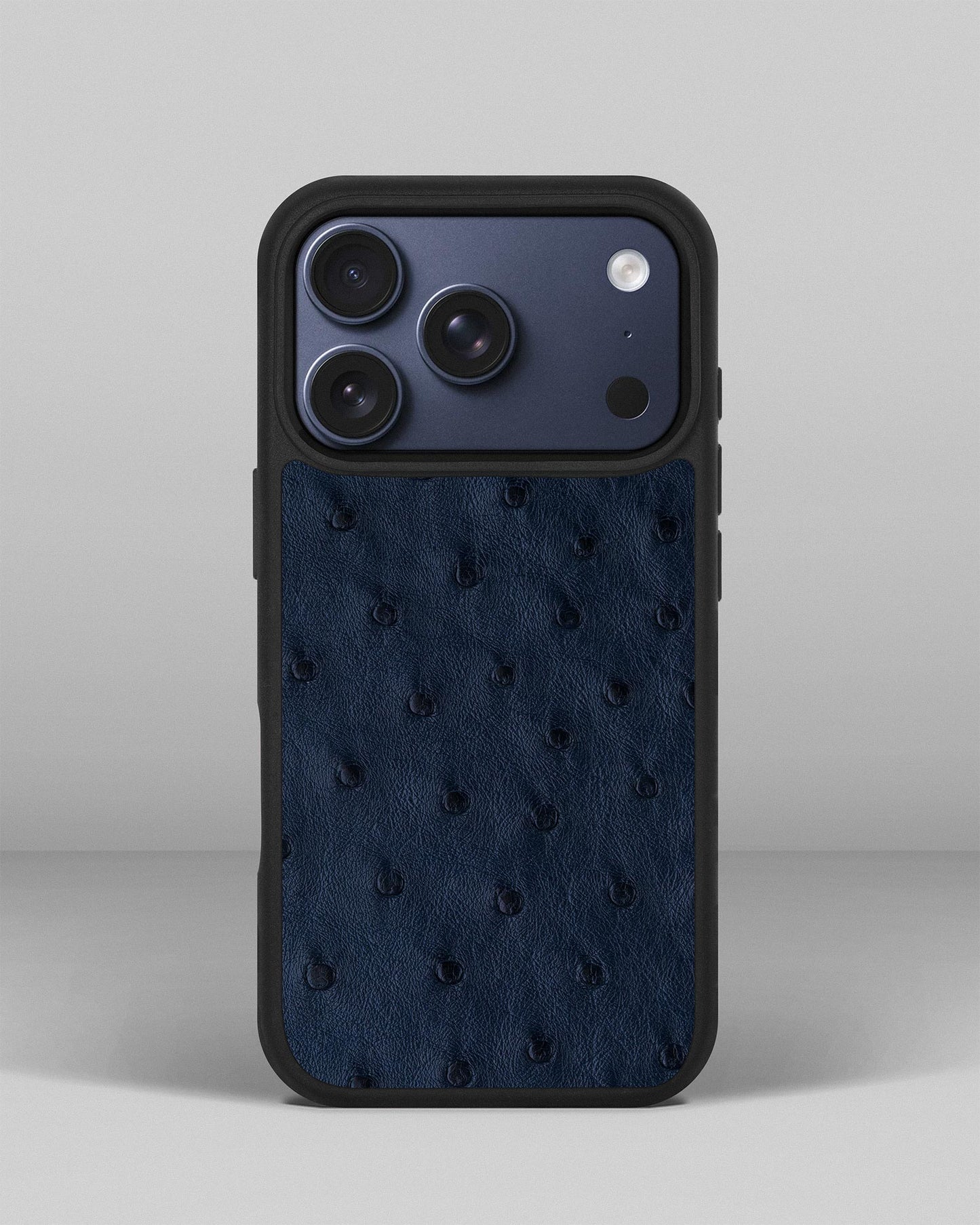 Dark Blue Ostrich Follicles Leather Case for iPhone 17 Pro
