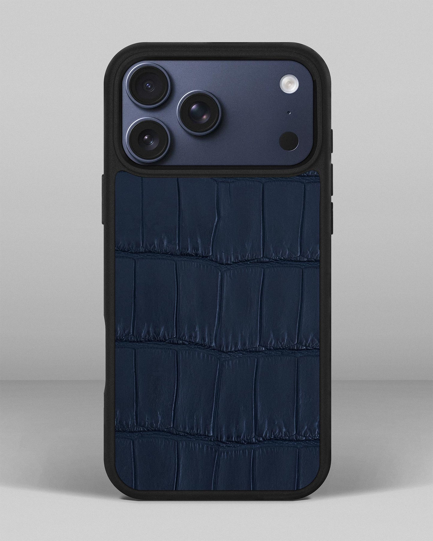 Dark Blue Crocodile Leather Case for iPhone 17 Pro Max