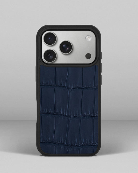 Чохол із темно-синьої шкіри крокодила для iPhone 17 Pro