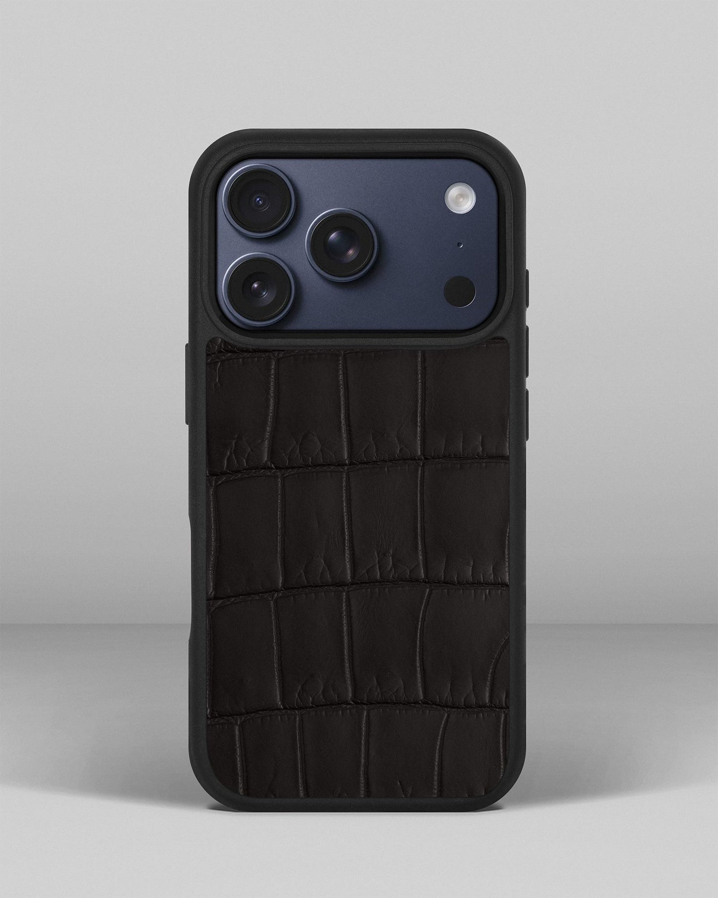 Dark brown crocodile leather case for iPhone 17 Pro