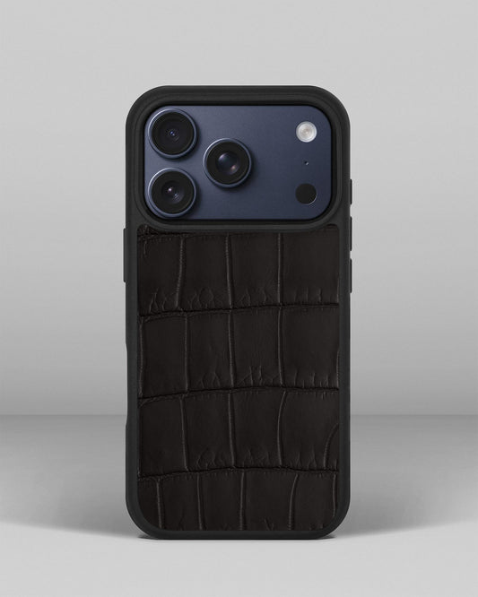 Dark brown crocodile leather case for iPhone 17 Pro