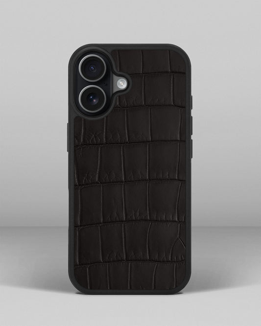 Dark brown crocodile leather case for iPhone 17