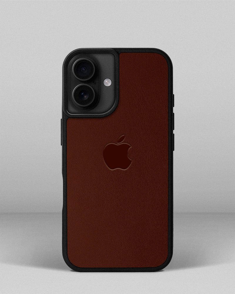 Чохол для iPhone 15 із шкіри купон в рудому кольорі з логотипом яблука