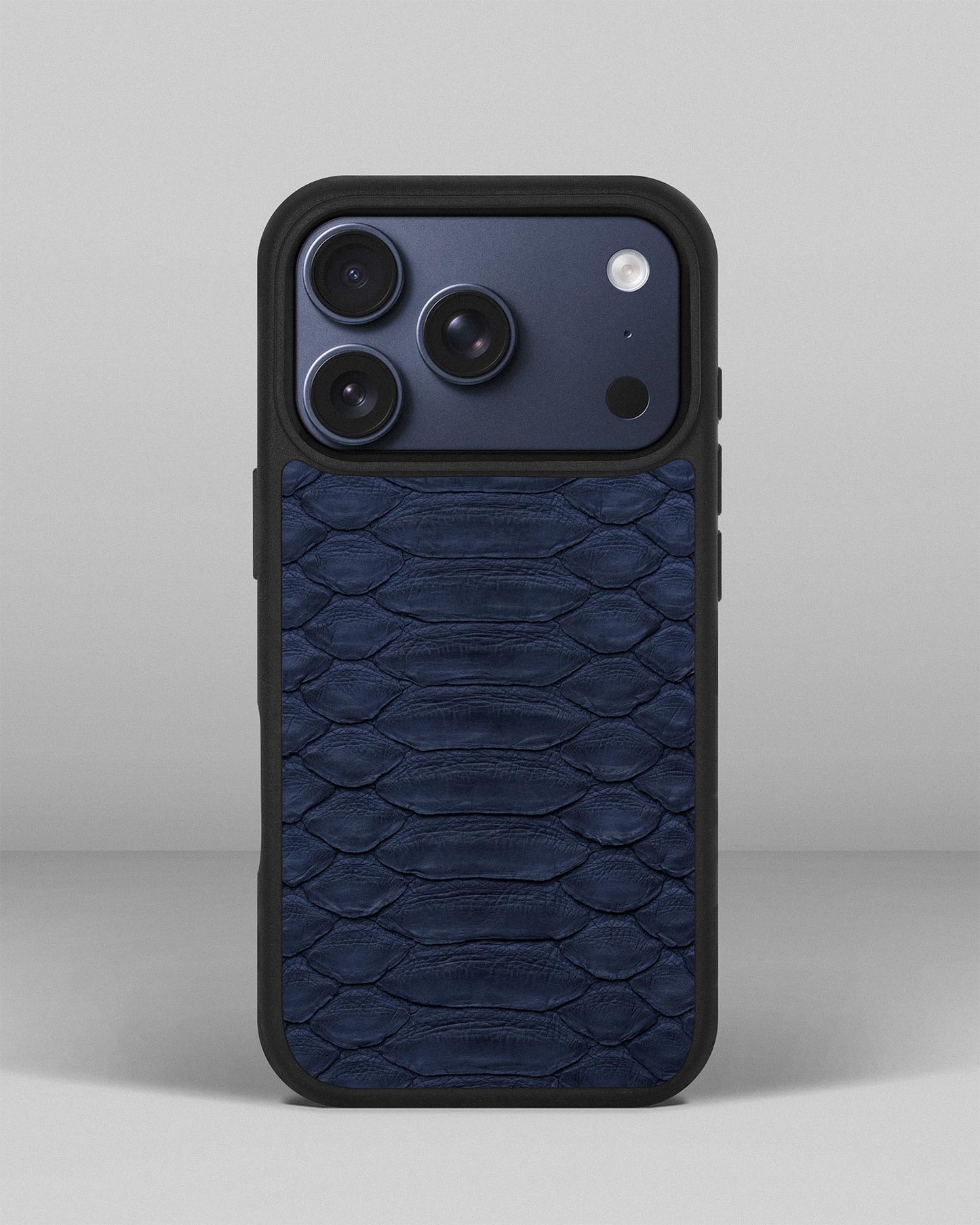 Dark Blue Python Leather Wide Scale Case for iPhone 17 Pro