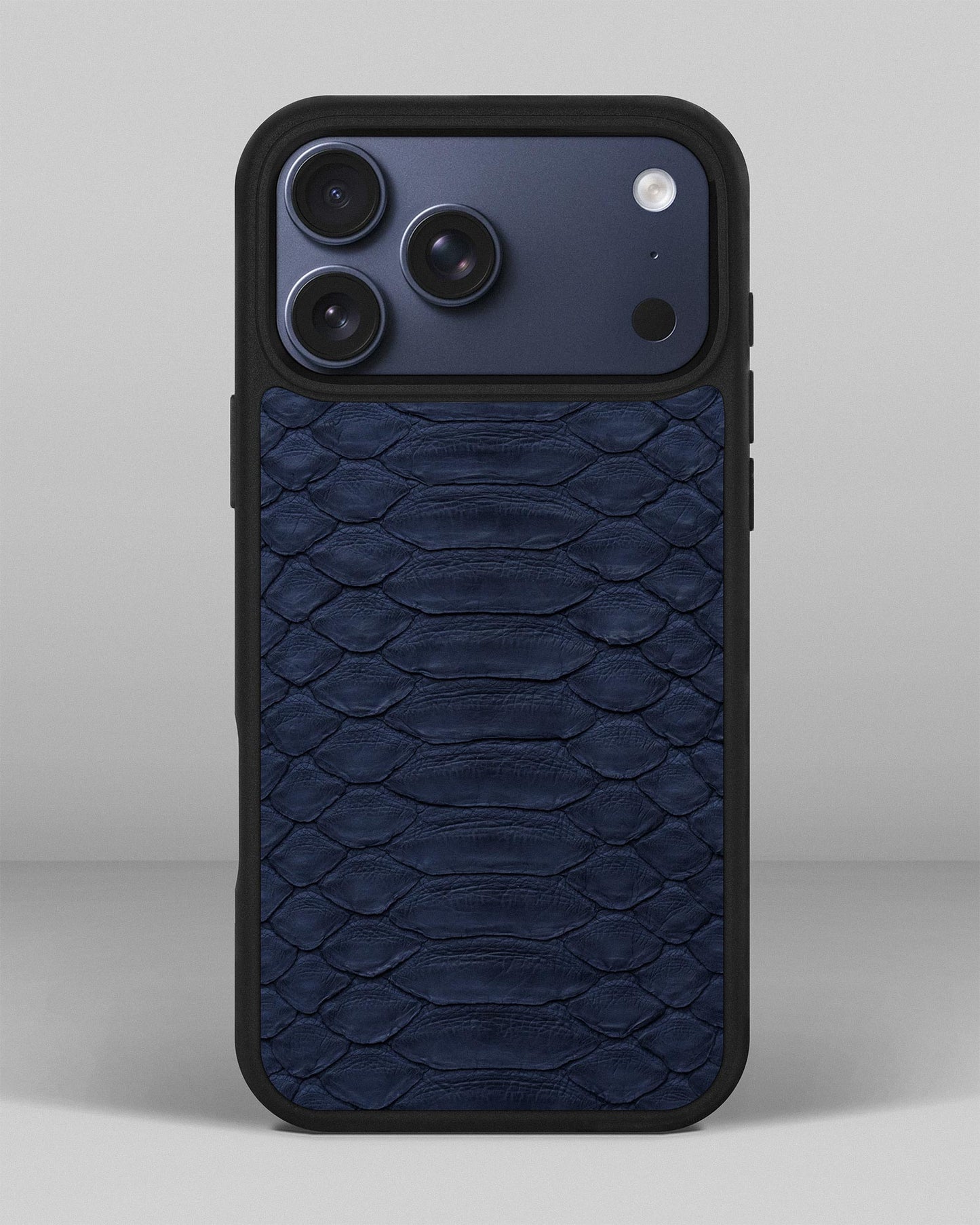 Dark Blue Python Leather Wide Scale Case for iPhone 17 Pro Max