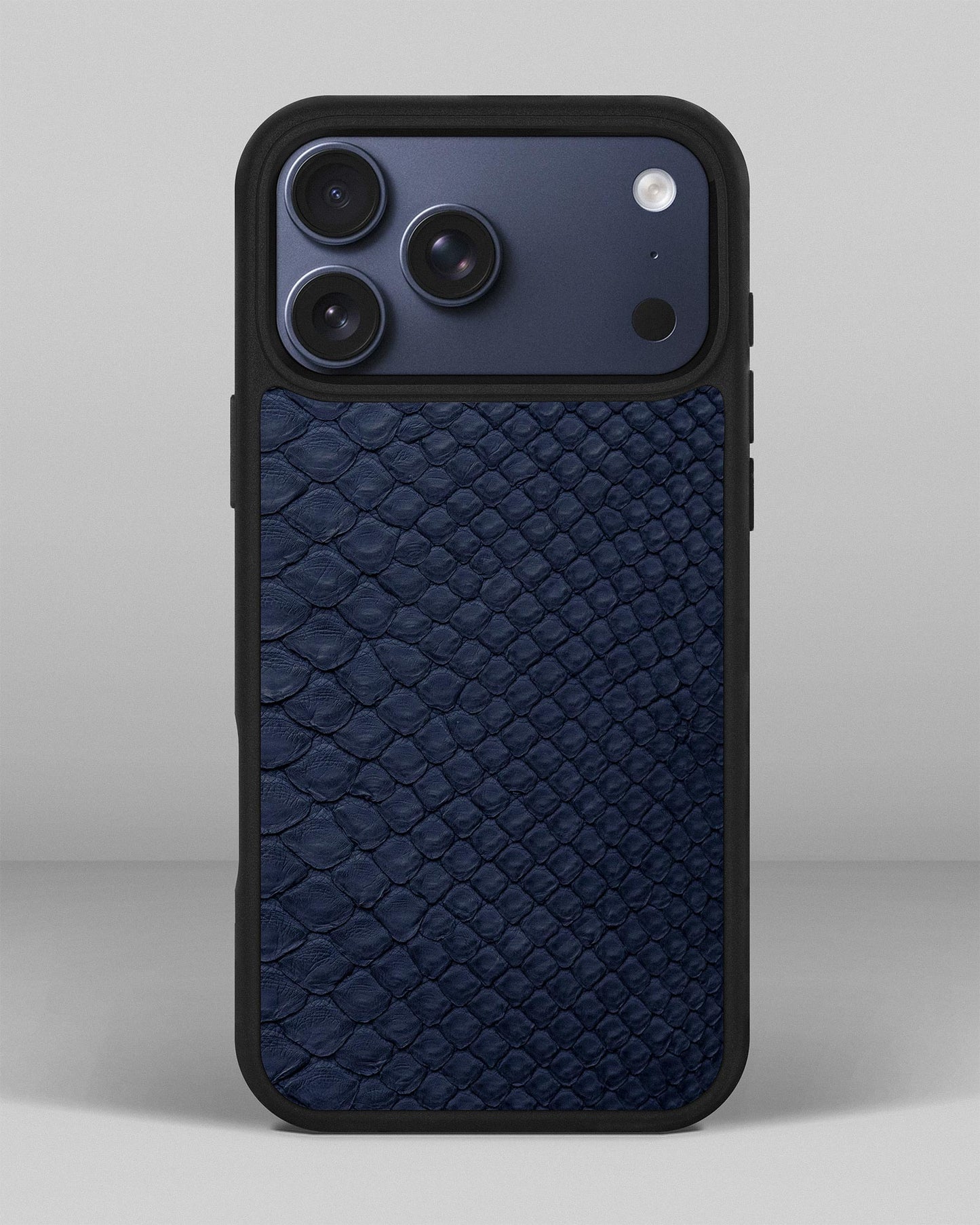 Dark blue python skin case with small scales for iPhone 17 Pro Max