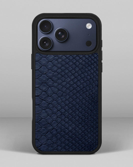 Dark blue python skin case with small scales for iPhone 17 Pro Max