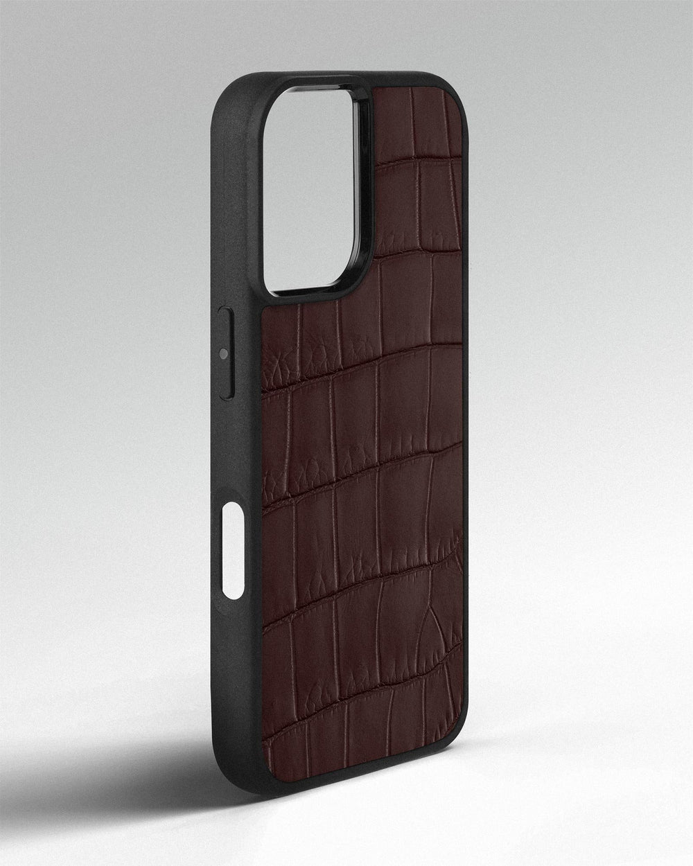 Dark brown crocodile leather case for iPhone 16 Plus