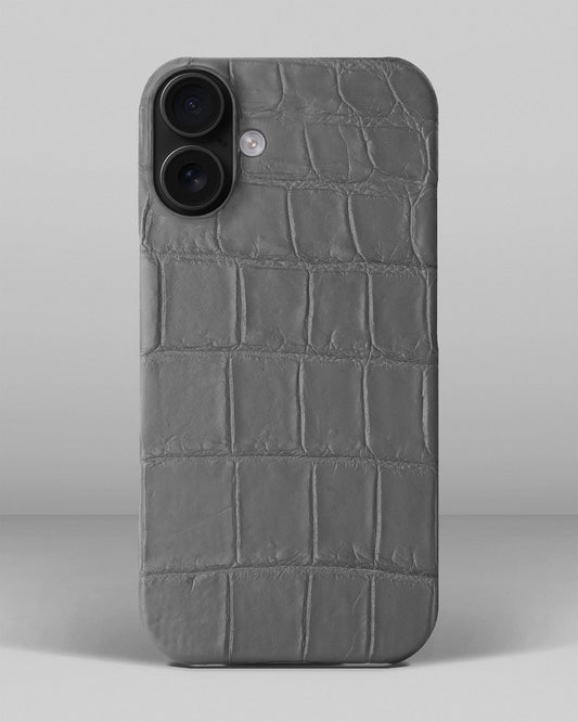 Сірий чохол обтягнутий шкірою крокодила для iPhone 16 Plus