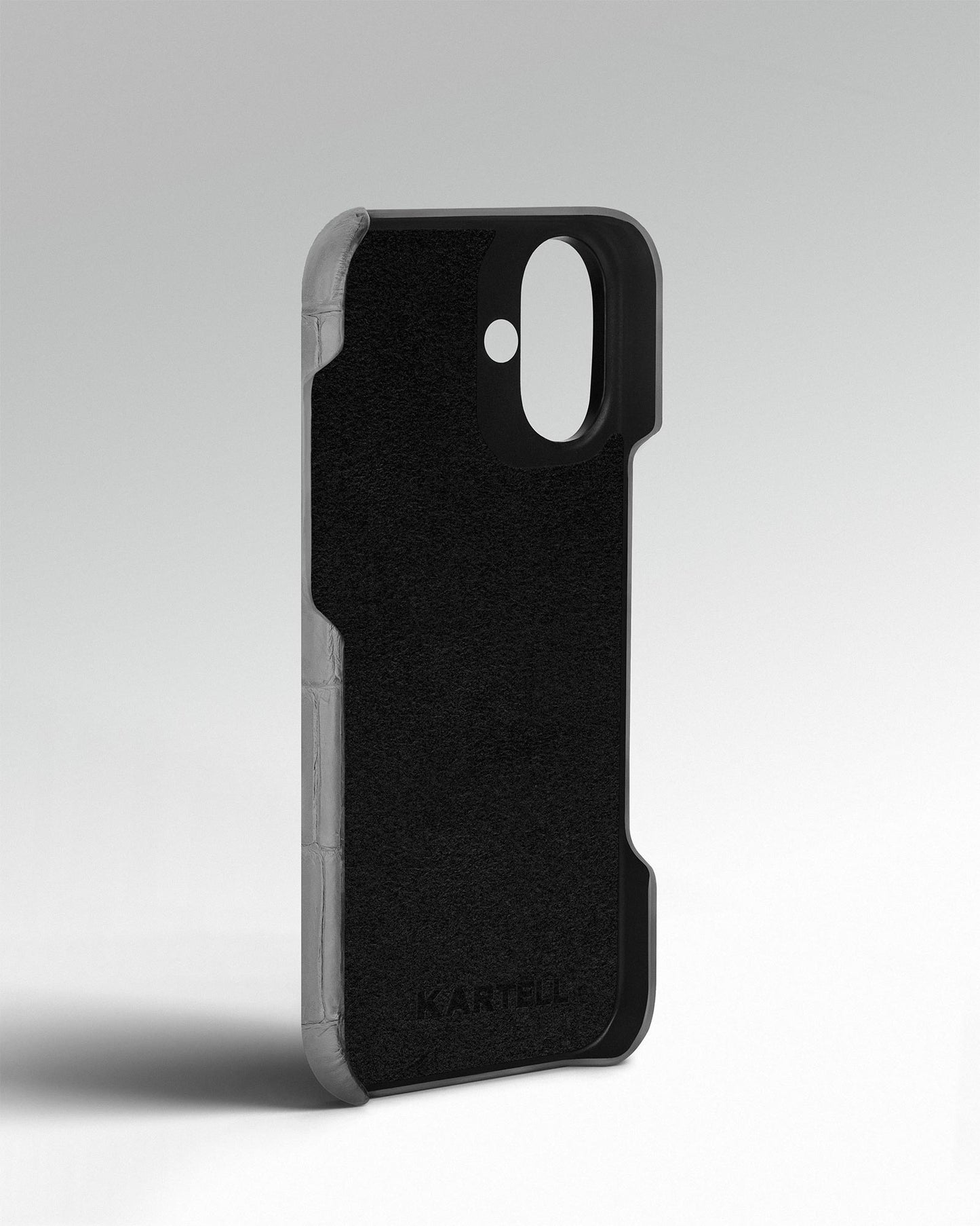 Сірий чохол обтягнутий шкірою крокодила для iPhone 16