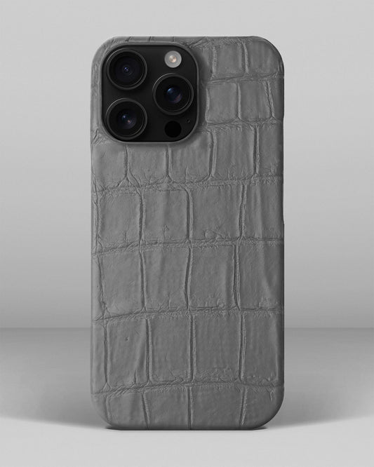 Сірий чохол обтягнутий шкірою крокодила для iPhone 15 Pro Max