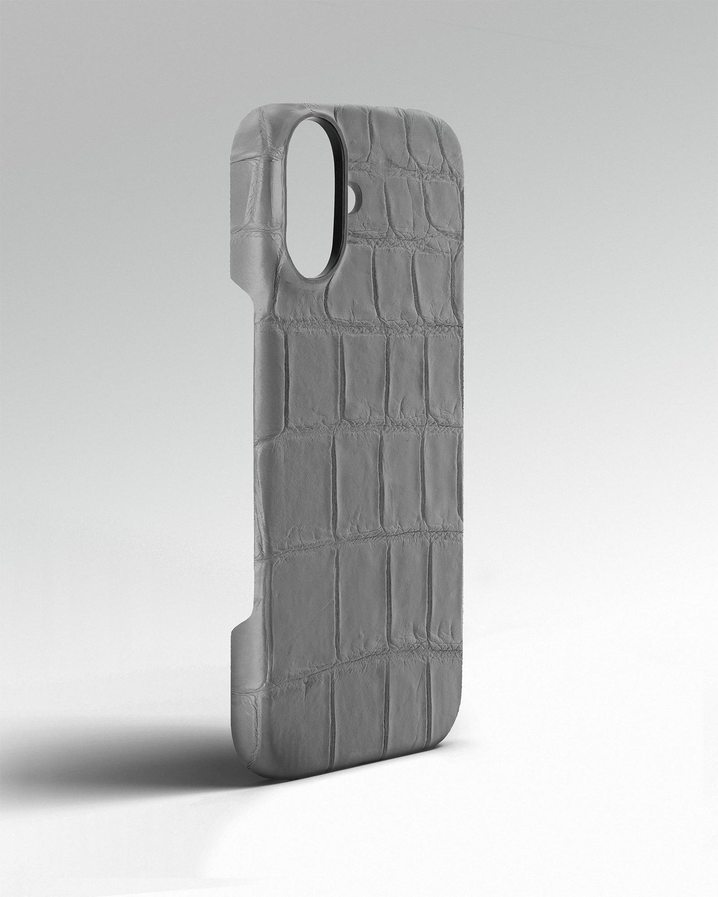 Сірий чохол обтягнутий шкірою крокодила для iPhone 16