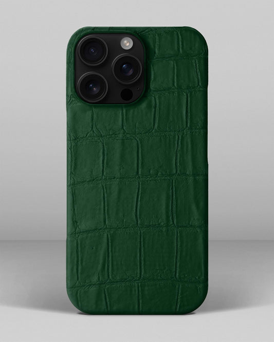 Темно-зелений чохол обтягнутий шкірою крокодила для iPhone 16 Pro Max