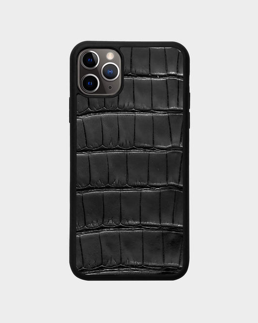 Чорний чохол зі шкіри крокодила для iPhone 11 Pro Max