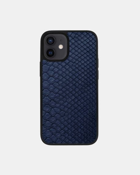 Чохол із темно-синьої шкіри пітона з дрібними лусочками для iPhone 12