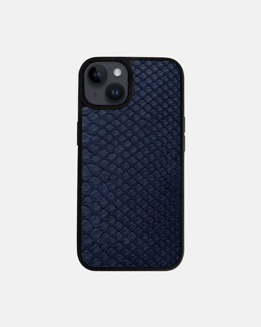 Чохол із темно-синьої шкіри пітона з дрібними лусочками для iPhone 14