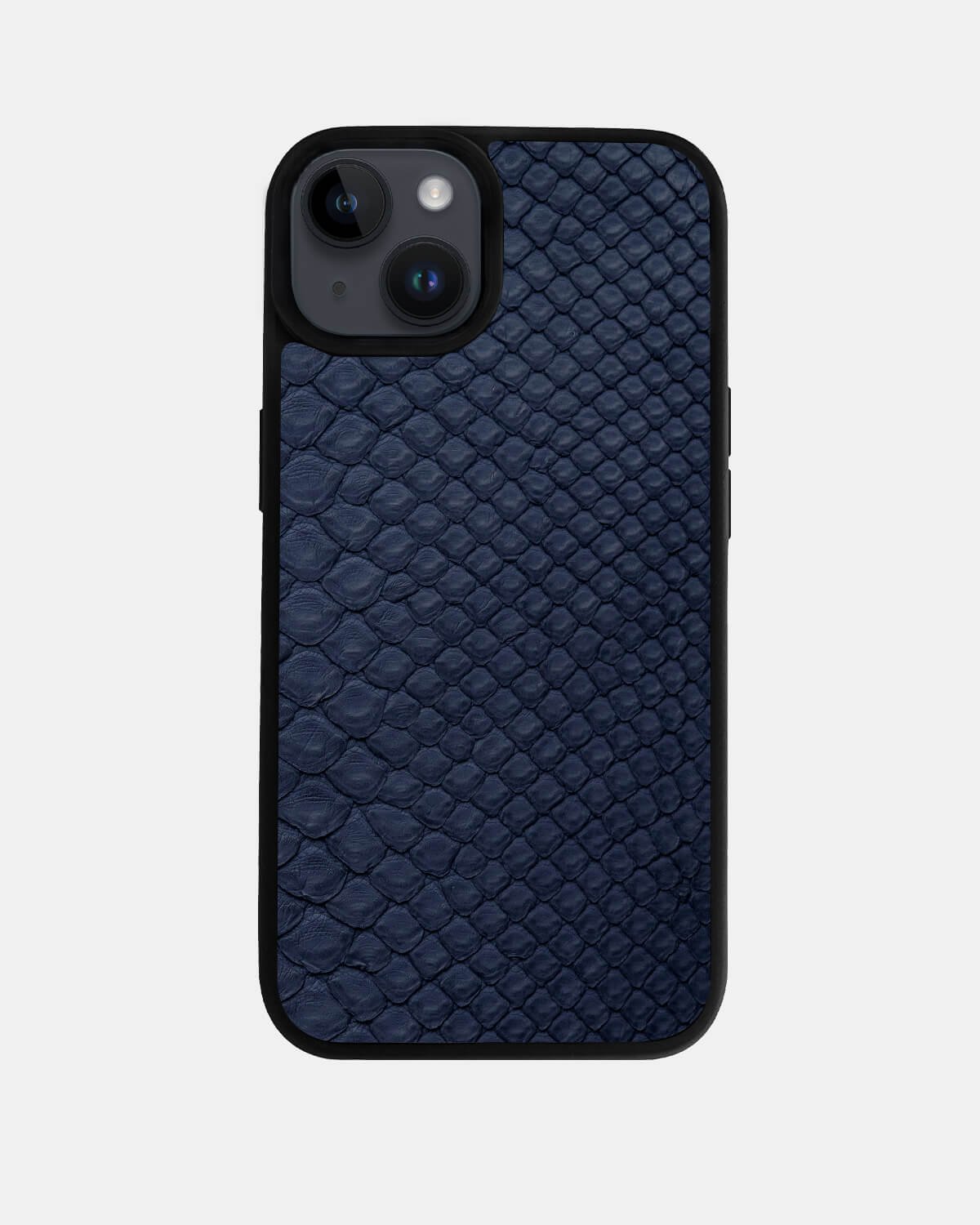 Чохол із темно-синьої шкіри пітона з дрібними лусочками для iPhone 14 Plus