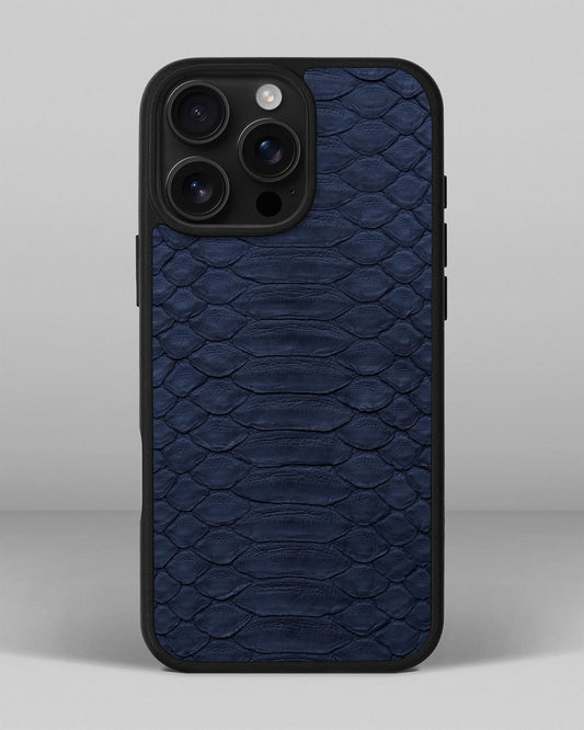 Чохол із темно-синій шкіри пітона з широкими лусочками для iPhone 16 Pro Max