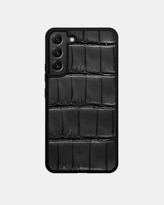 Чорний чохол зі шкіри крокодила для Samsung S22