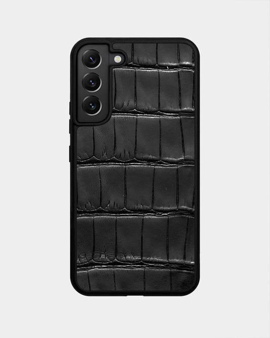 Чорний чохол зі шкіри крокодила для Samsung S22 Plus