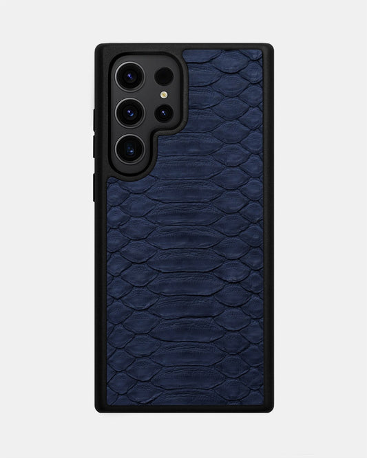 Чохол із темно-синьої шкіри пітона з широкими лусочками для Samsung S23 Ultra