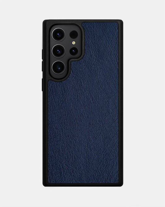 Чохол із темно-синьої шкіри страуса без фолікул для Samsung S23 Ultra