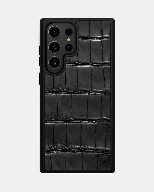 Чорний чохол зі шкіри крокодила для Samsung S23 Ultra
