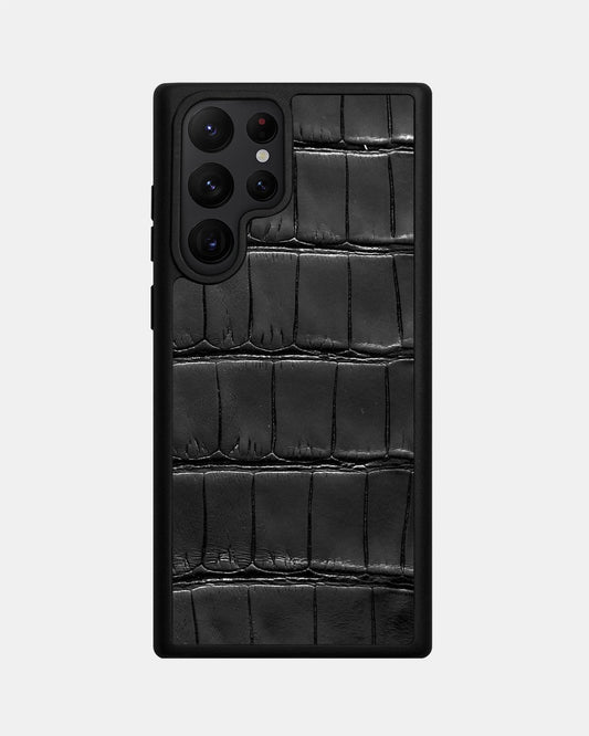 Чорний чохол зі шкіри крокодила для Samsung S22 Ultra