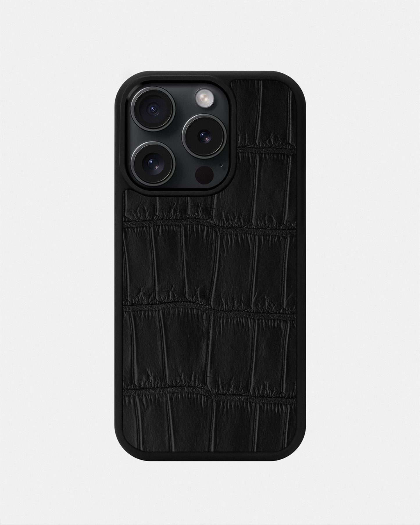 Чохол із чорної шкіри крокодила для iPhone 15 Pro