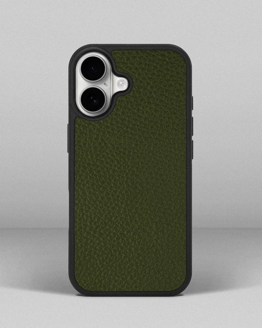 Green calfskin floater case for iPhone 17