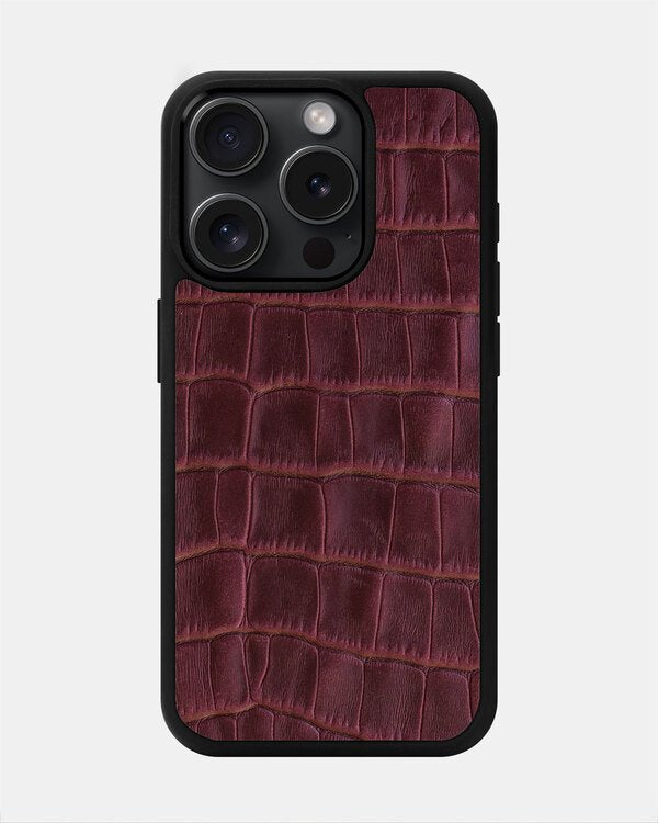 Чохол із бордового тиснення під крокодила на телячій шкірі для iPhone 15 Pro Max