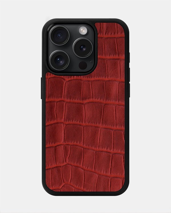 Чохол із червоного тиснення під крокодила на телячій шкірі для iPhone 15 Pro Max