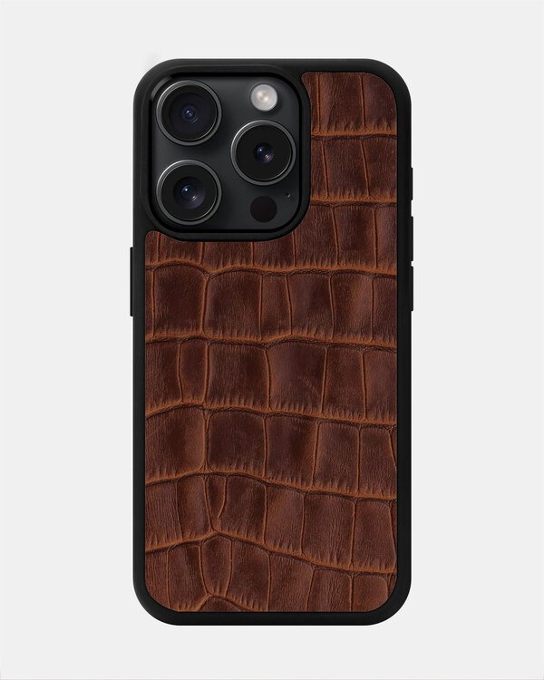 Чохол із рудого тиснення під крокодила на телячій шкірі для iPhone 15 Pro Max