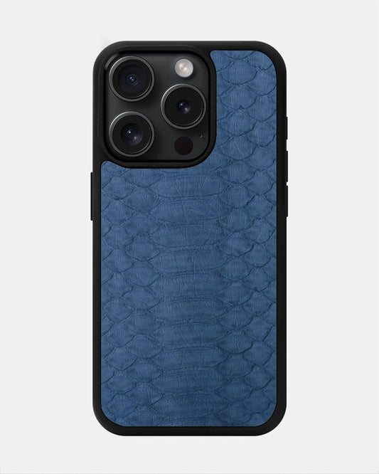 Чохол із синьо-сірої шкіри пітона з широкими лусочками для iPhone 15 Pro Max