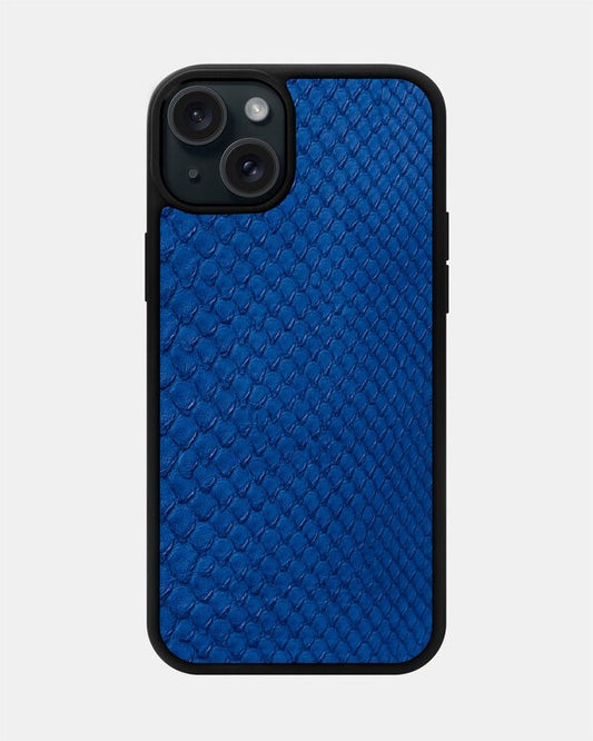 Чохол із синьої шкіри пітона з дрібними лусочками для iPhone 15 Plus