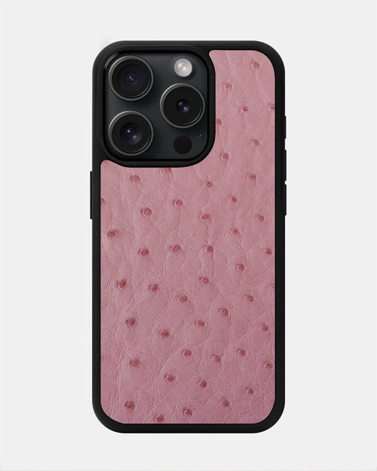 Чохол із рожевої шкіри страуса з фолікулами для iPhone 15 Pro Max