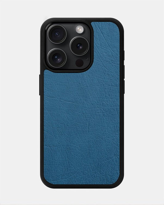 Чохол із блакитної шкіри страуса без фолікул для iPhone 15 Pro Max