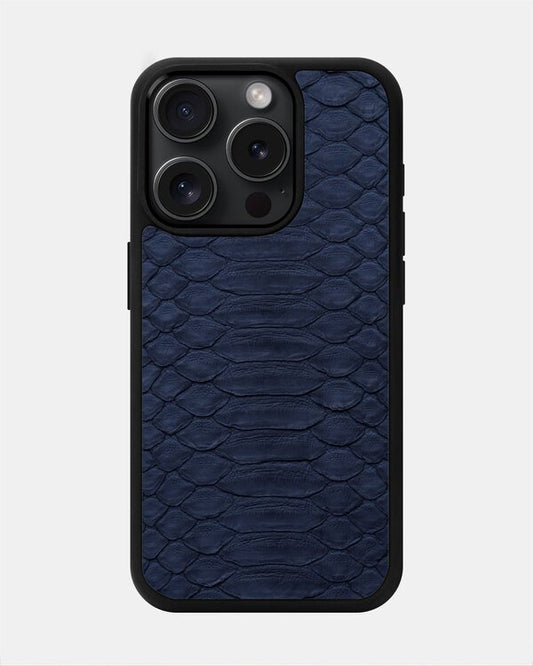 Чохол із темно-синьої шкіри пітона з широкими лусочками для iPhone 15 Pro Max