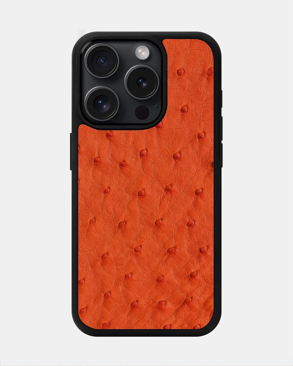 Чохол із помаранчевої шкіри страуса з фолікулами для iPhone 15 Pro Max