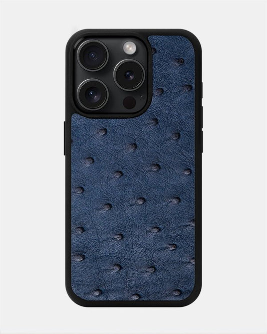 Чохол із темно-синьої шкіри страуса з фолікулами для iPhone 15 Pro Max